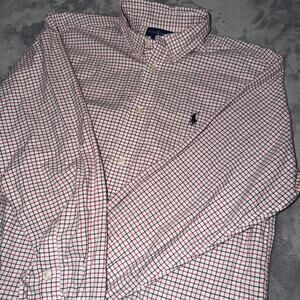 Ralph Lauren Button Down Plaid Shirt Red Black White Grid Polo Logo XL